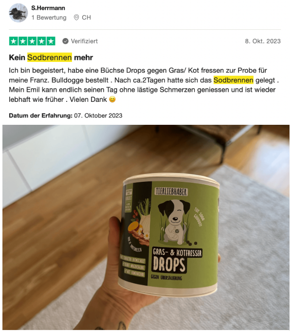 Bewertung S. Herrmann – Kein Sodbrennen mehr